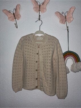 Quincy Mae Cream Openwork Button Cardigan